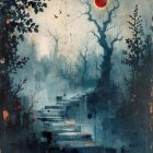 Tranquil River in a Misty Forest Landscape Painting