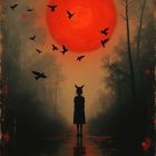 Dark Atmospheric Painting of Woman by Reflective Water