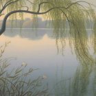 Impressionistic Oil Painting of Shoreline at Sunset