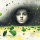 Surreal Portrait of a Person Among Grass and Foliage