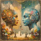 Stylized Bald Figures on Textured Blue Background