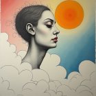 Stylized Profile of a Young Woman with Abstract Background