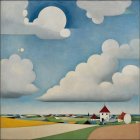 Vibrant Landscape with Blue Sky and Colorful Fields