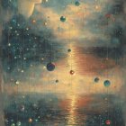 Serene Woman's Profile with Colorful Droplets and Sunset