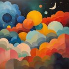 Vibrant Abstract Landscape with Colorful Clouds and Moon