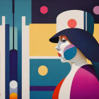 Stylized Female Profile with Abstract Patterns and Colors
