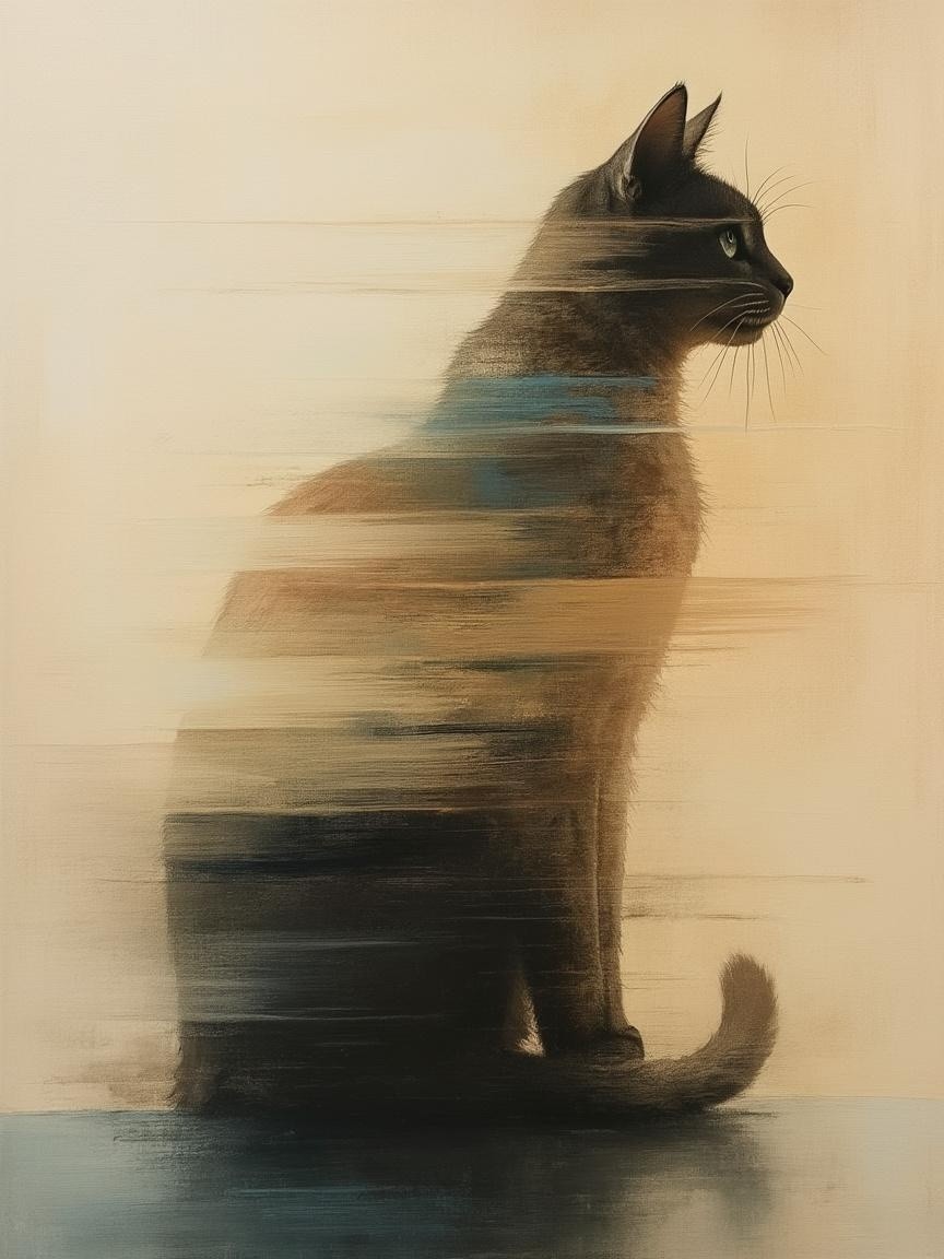 Abstract Cat Painting with Smooth, Blurred Lines