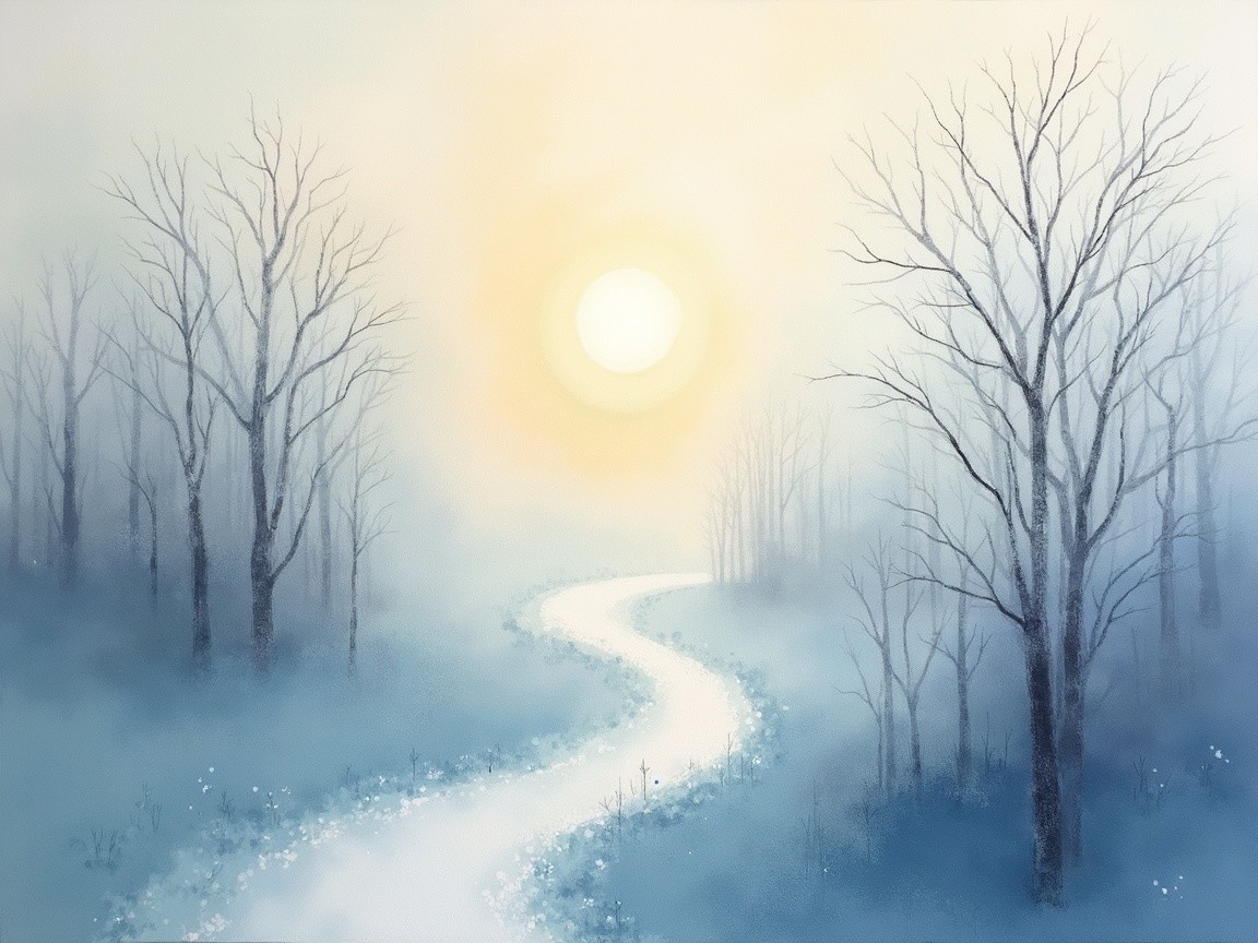 Serene Winter Landscape with Winding Path and Fog