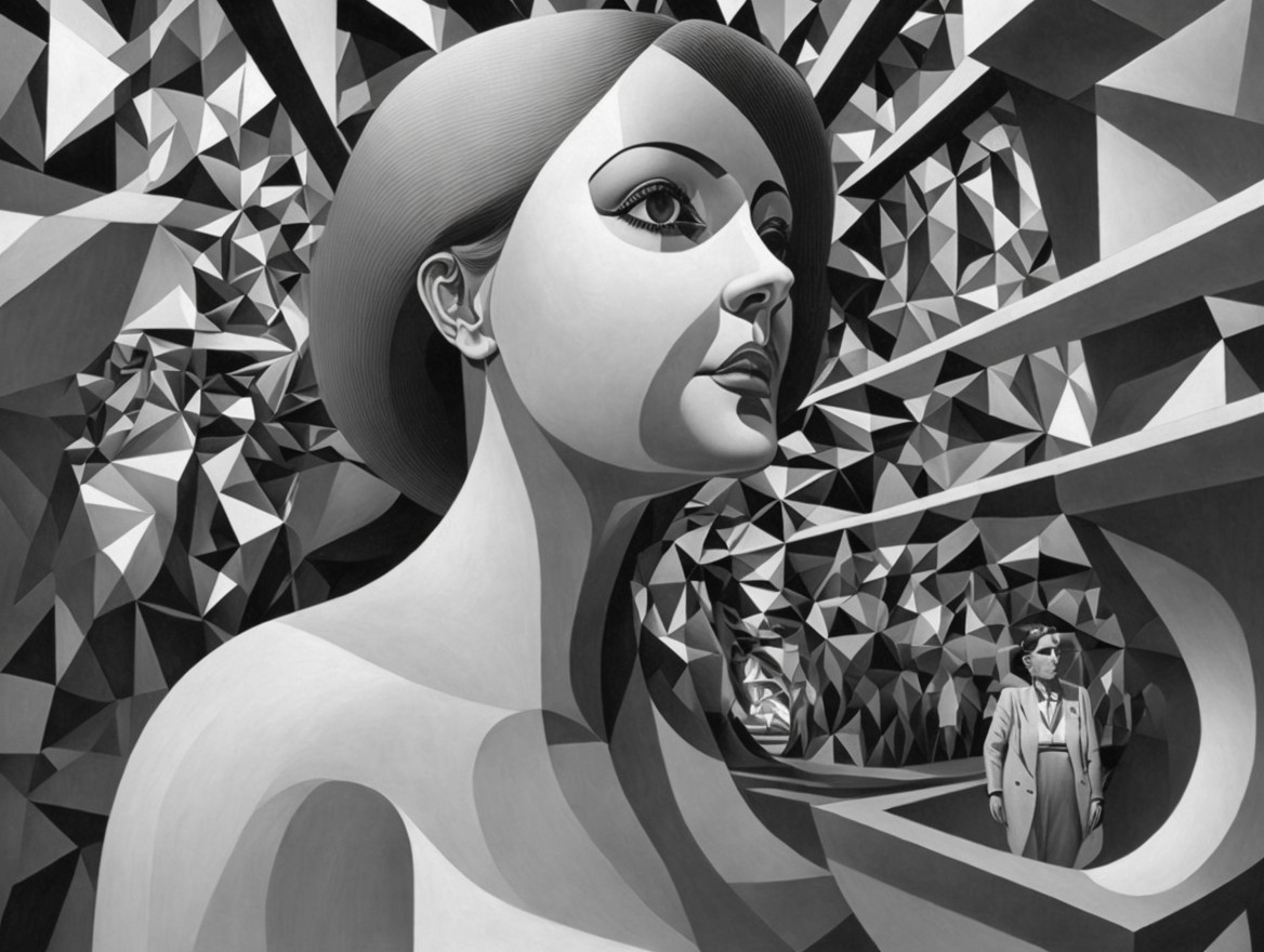 Monochromatic Abstract Woman's Face with Geometric Background
