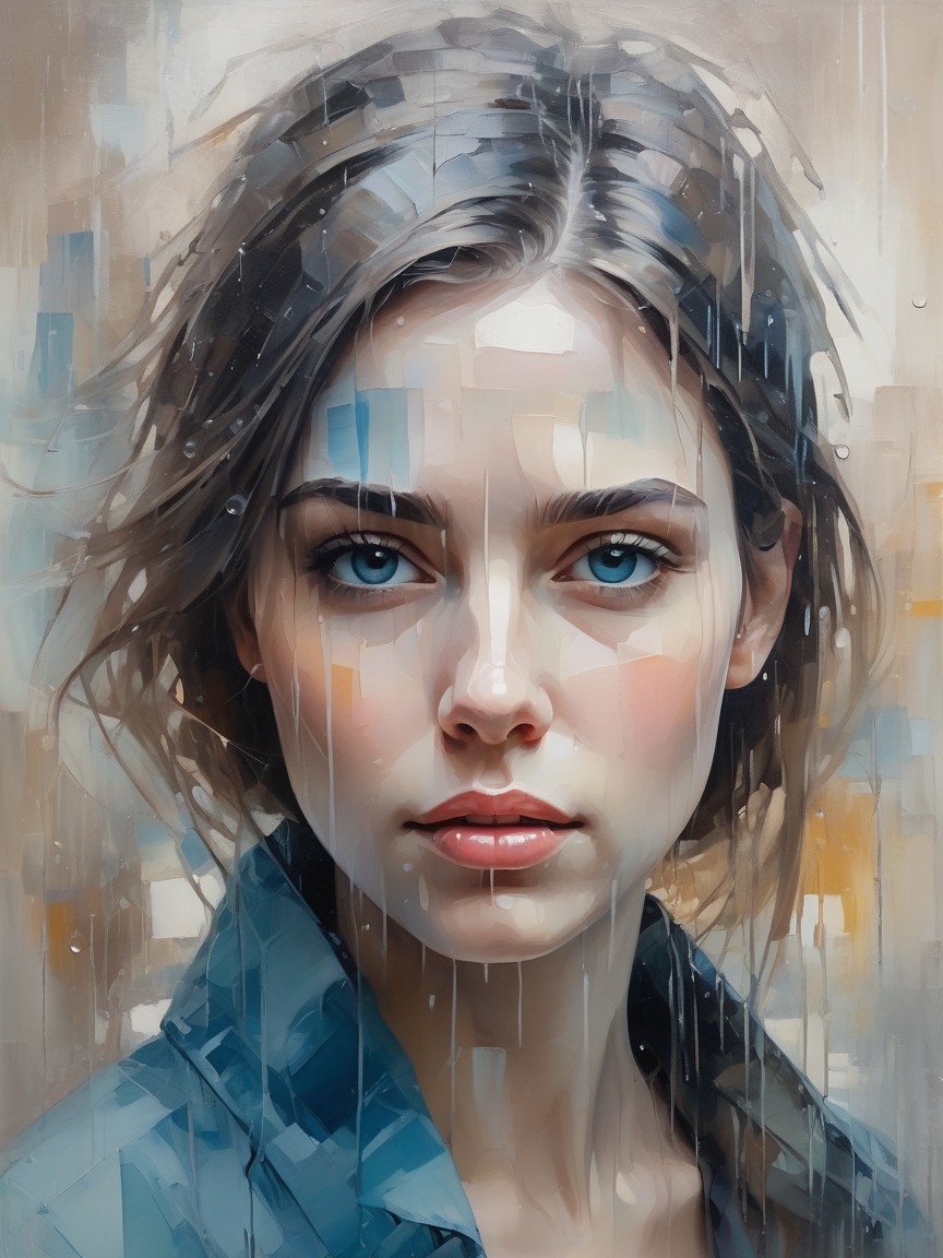 Portrait of a woman with blue eyes and tousled hair