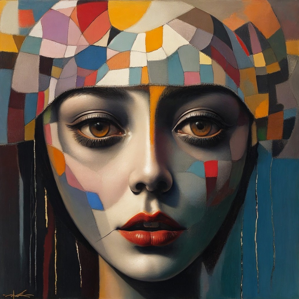 Portrait of a Woman with Abstract Geometric Headpiece