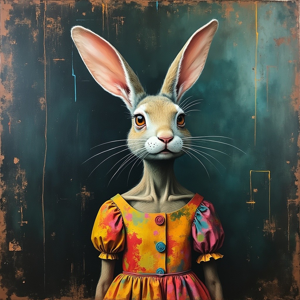 Whimsical Anthropomorphic Rabbit in Vintage Dress