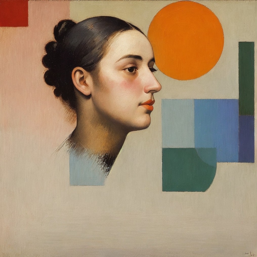 Stylized Profile of a Woman with Geometric Shapes