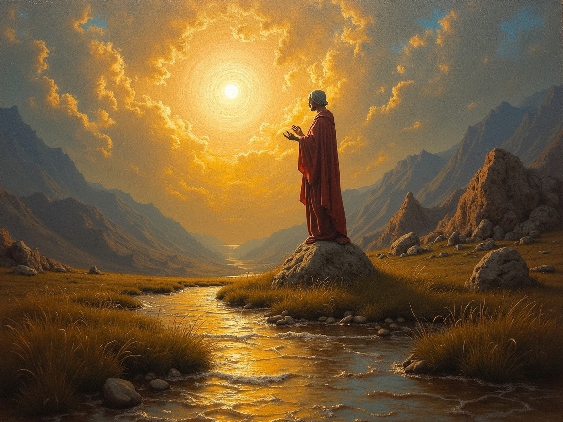 Serene Landscape with Figure by Flowing Stream