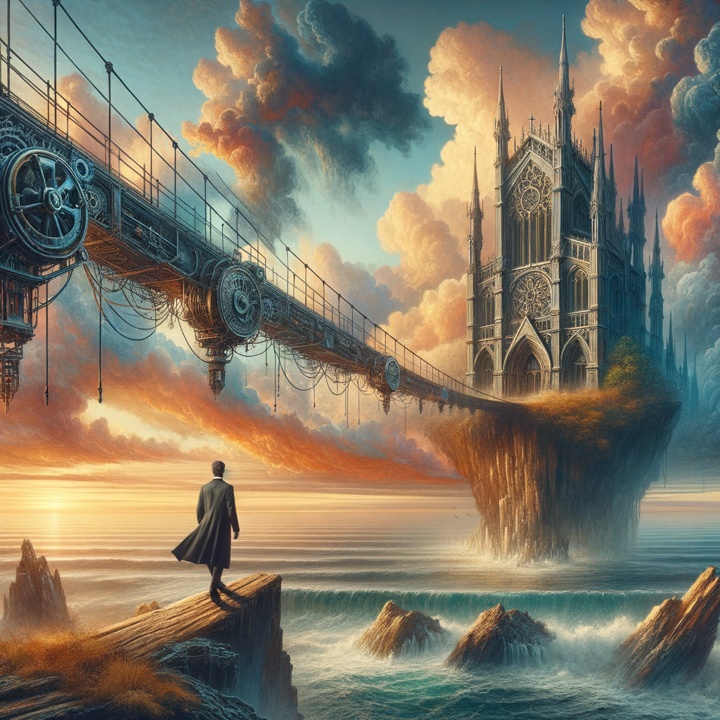 Surreal Landscape with Gothic Cathedral and Cliffs