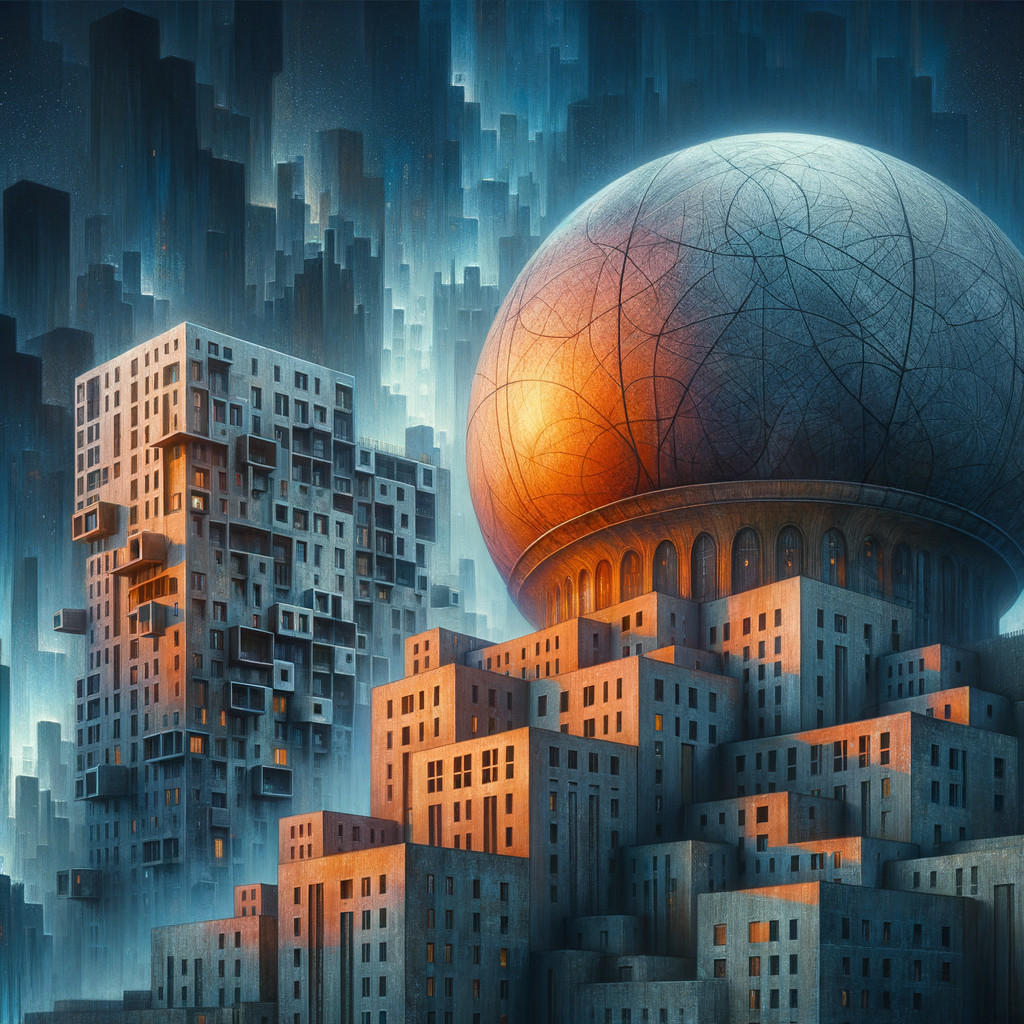 Futuristic cityscape with abstract buildings and dome