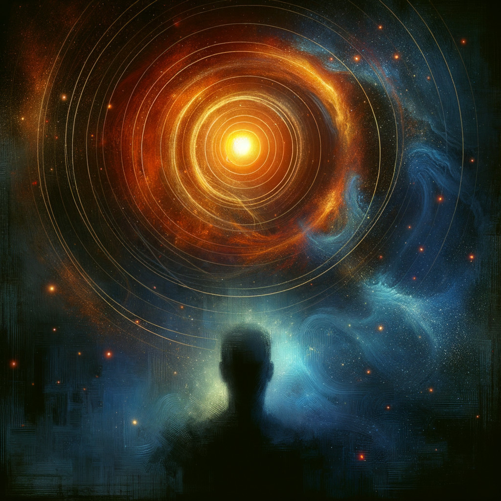 Silhouetted Figure Against Cosmic Galaxy Background