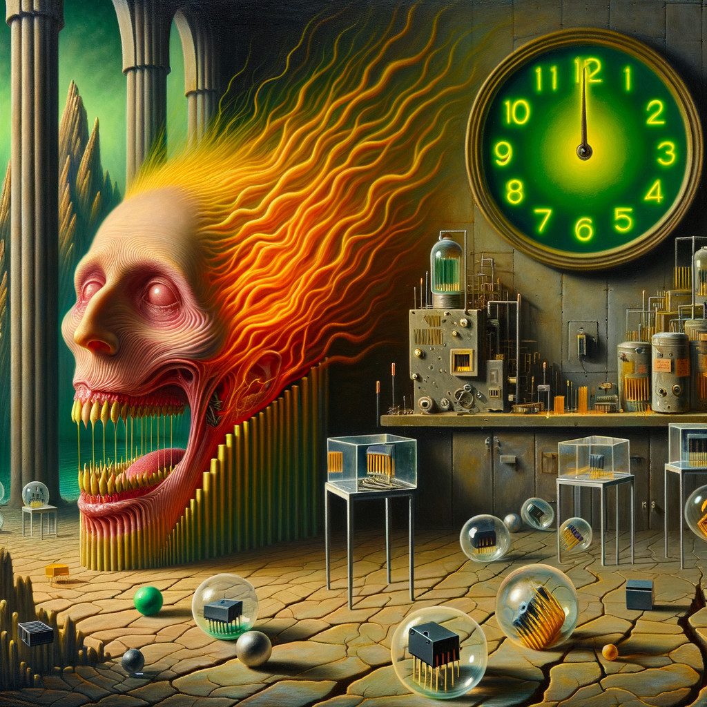 Surreal Scene of Grotesque Face and Organ Pipes