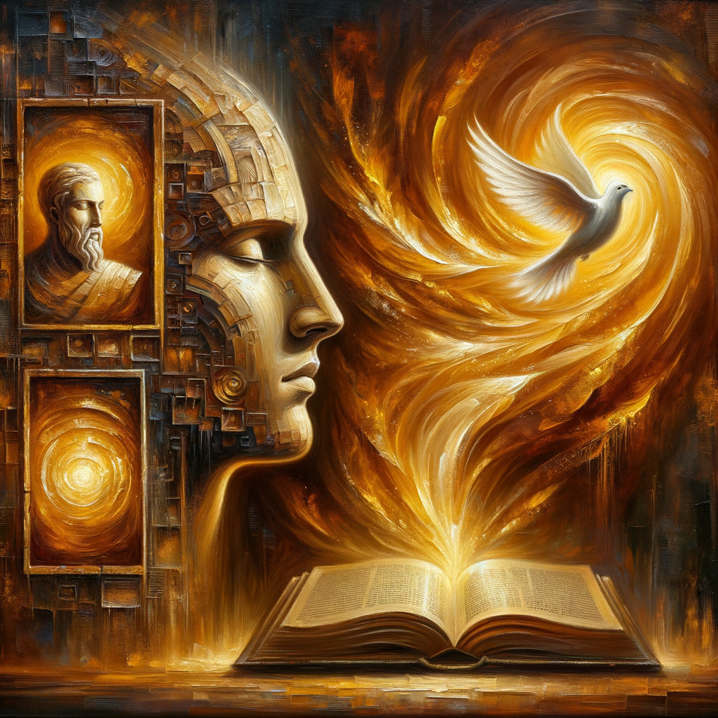Sculpted Head and Portraits Symbolizing Wisdom and Freedom
