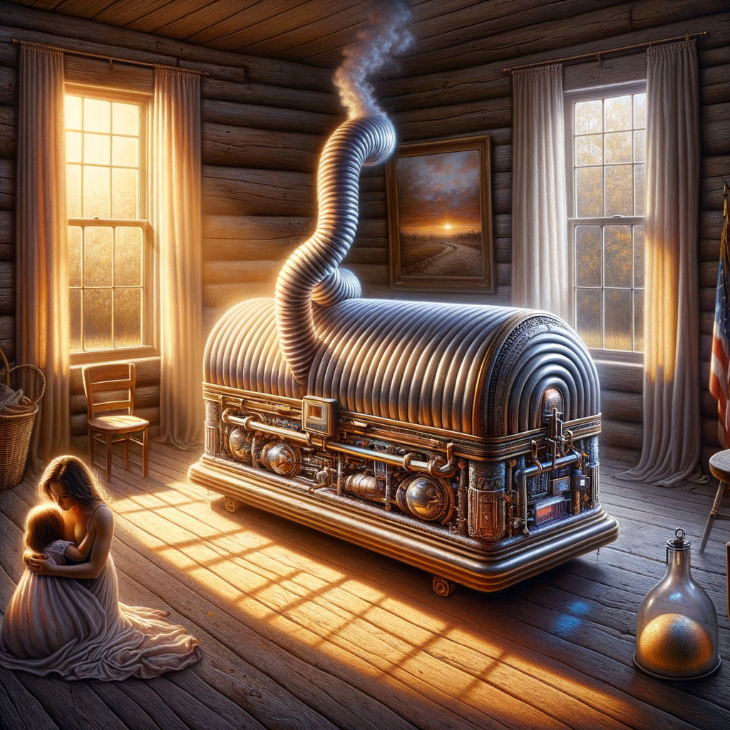 Steampunk Machine in Rustic Room with Warm Sunlight
