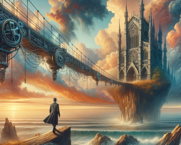 Surreal Landscape with Gothic Cathedral and Cliffs