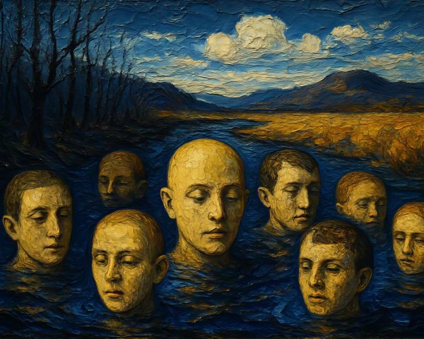 Expressionistic Oil Painting of Floating Pale Heads