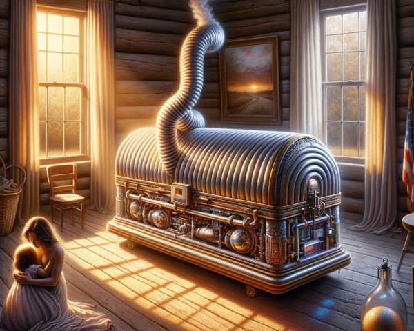 Steampunk Machine in Rustic Room with Warm Sunlight