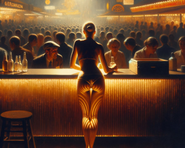 Bar Scene with Vibrant Crowd and Warm Lighting