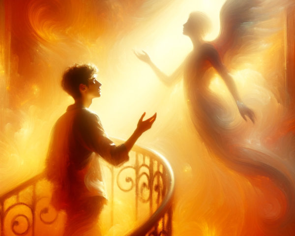 Surreal Scene of Young Man and Luminous Figure