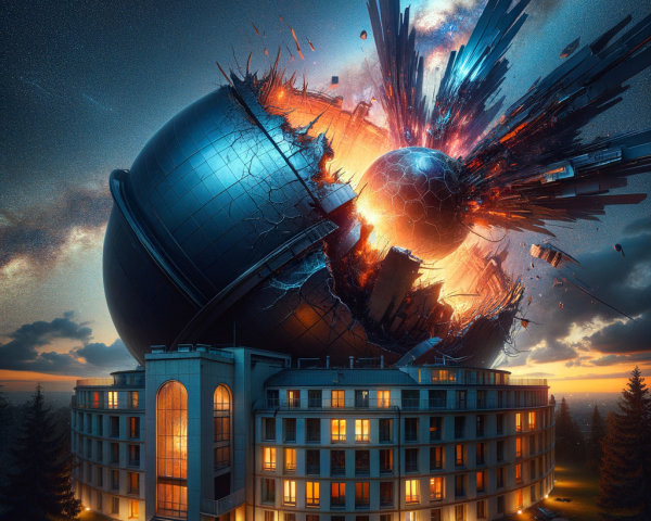 Apocalyptic Scene with Cracked Celestial Globe and Fire