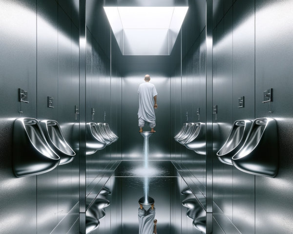 Futuristic Restroom Design with Metallic Features