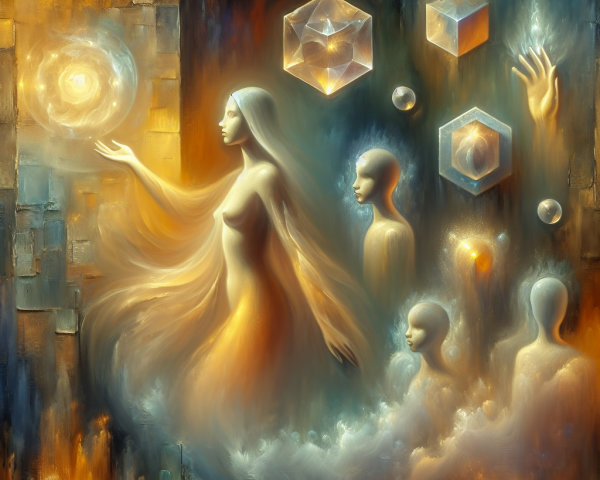 Mystical Scene with Ethereal Woman and Glowing Orb