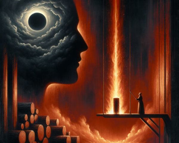 Dramatic Cosmic Scene with Cloud Profile and Figure