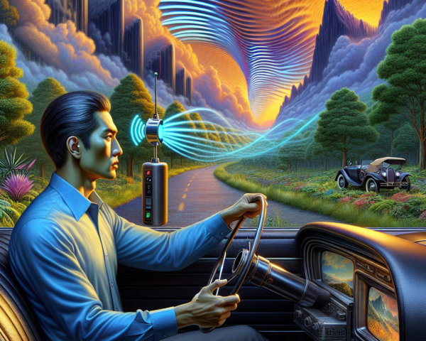 Vintage Car Journey on a Surreal Colorful Road