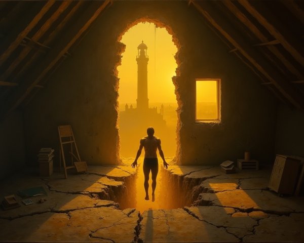 Atmospheric Attic with Light, Shadows, and Mystery