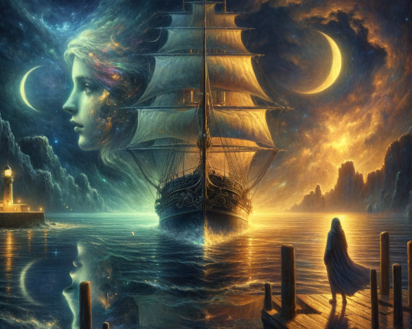 Surreal Ship Sailing Through Dreamlike Seascape