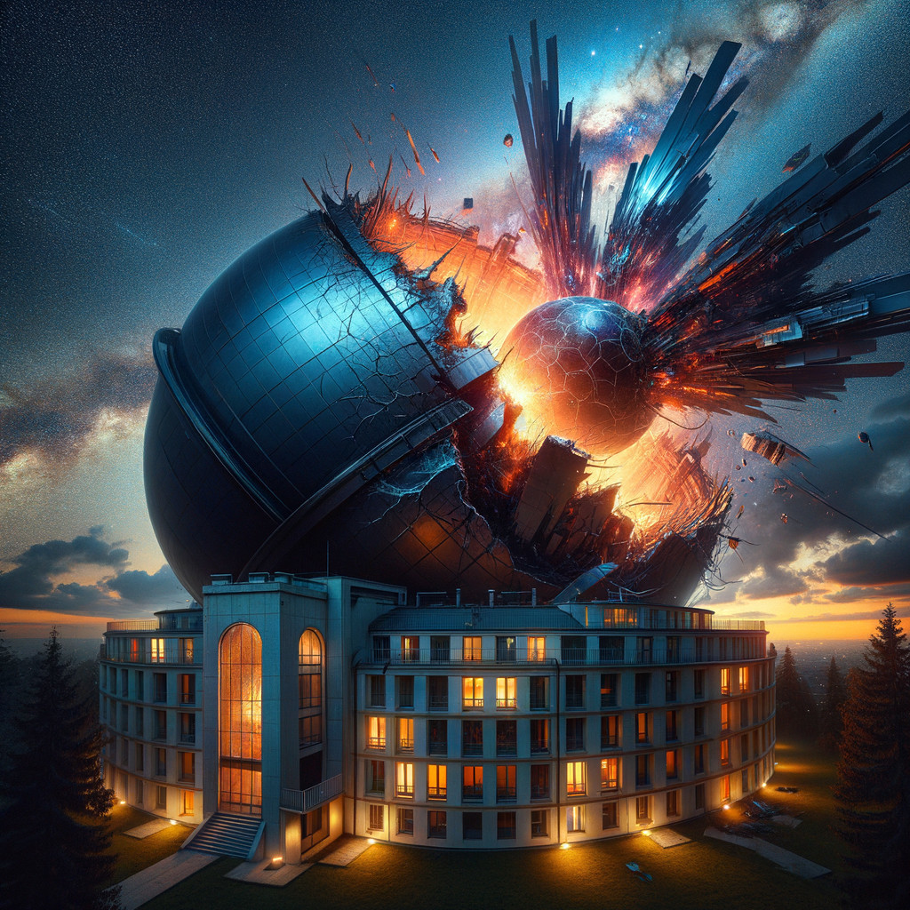 Apocalyptic Scene with Cracked Celestial Globe and Fire