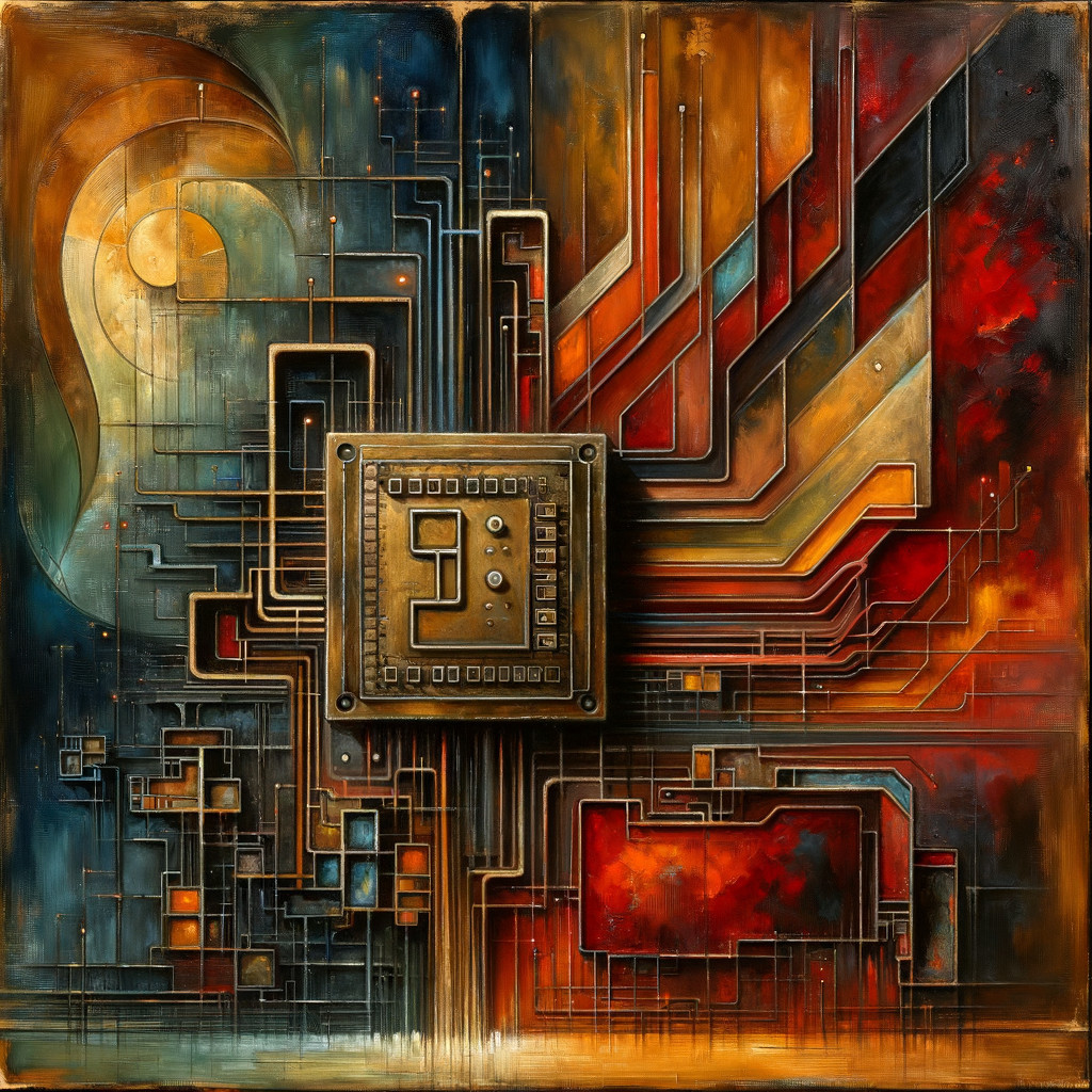 Metallic Circuit Board Surrounded by Vibrant Colors