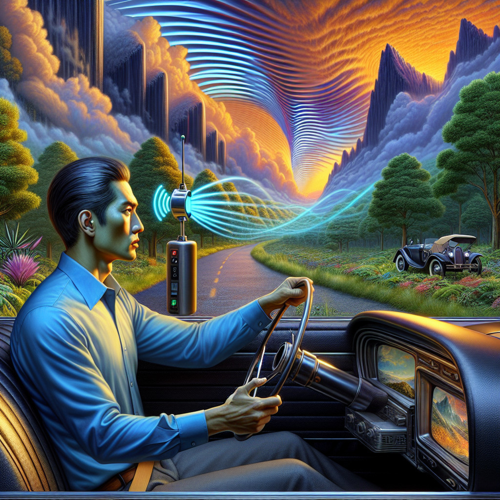 Vintage Car Journey on a Surreal Colorful Road