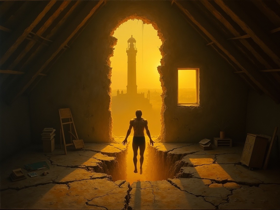 Atmospheric Attic with Light, Shadows, and Mystery