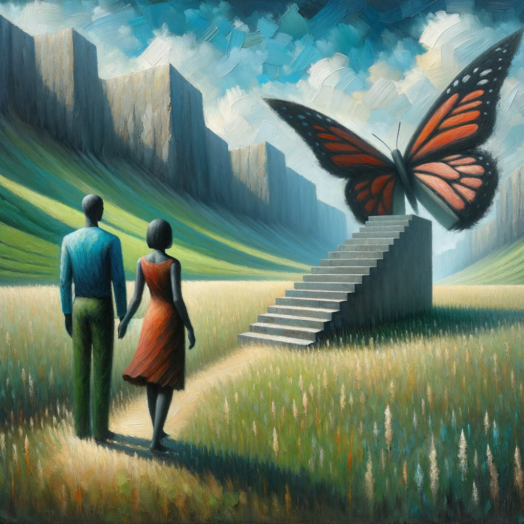 Surreal Landscape with Couple and Colossal Butterfly