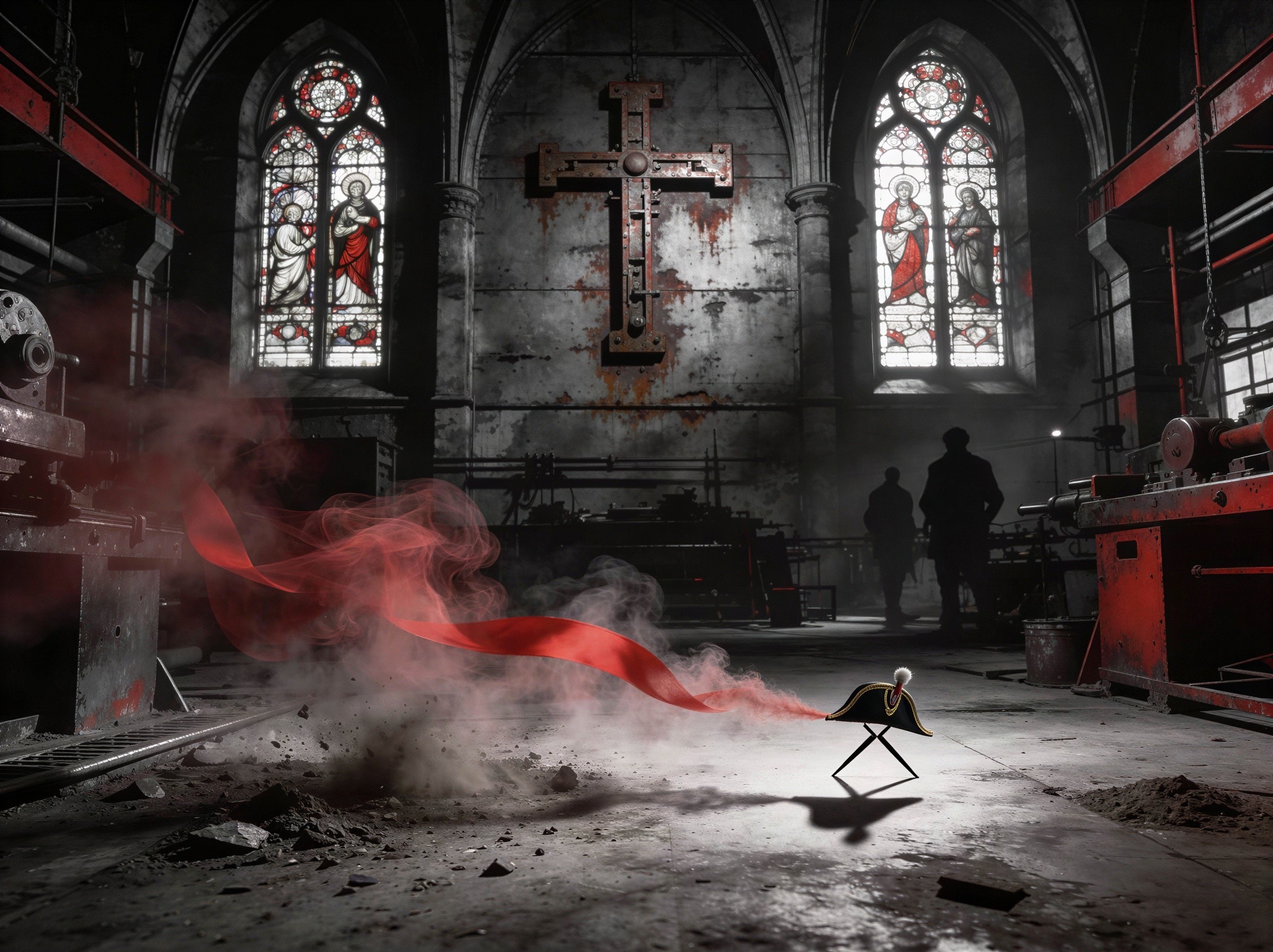 Industrial Goth Cathedral with Stained Glass Windows