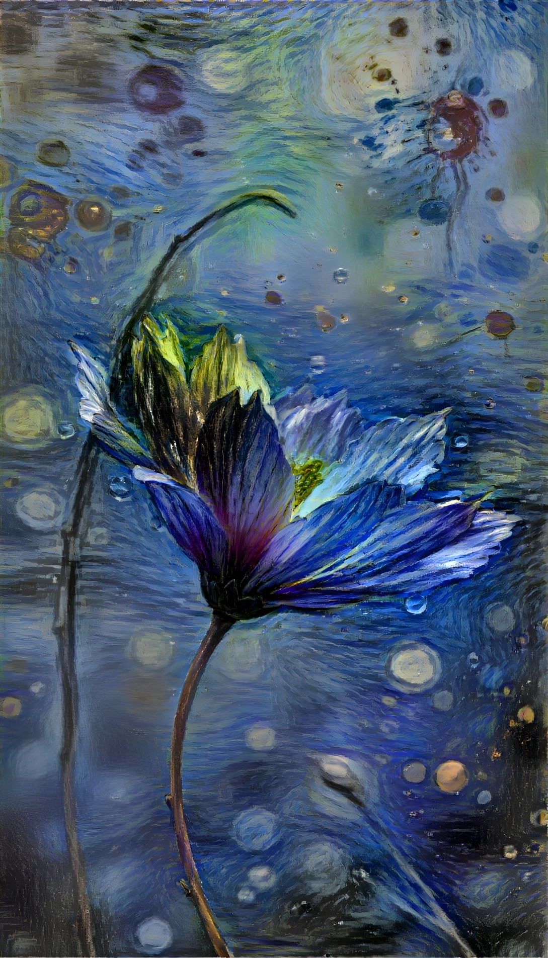 Blue Flower with Dreamy Green and Blue Background