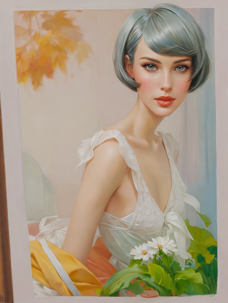 Portrait of a Young Woman in a White Dress