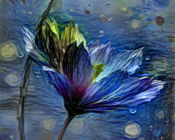 Blue Flower with Dreamy Green and Blue Background