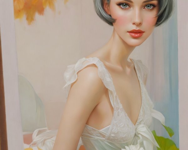 Portrait of a Young Woman in a White Dress