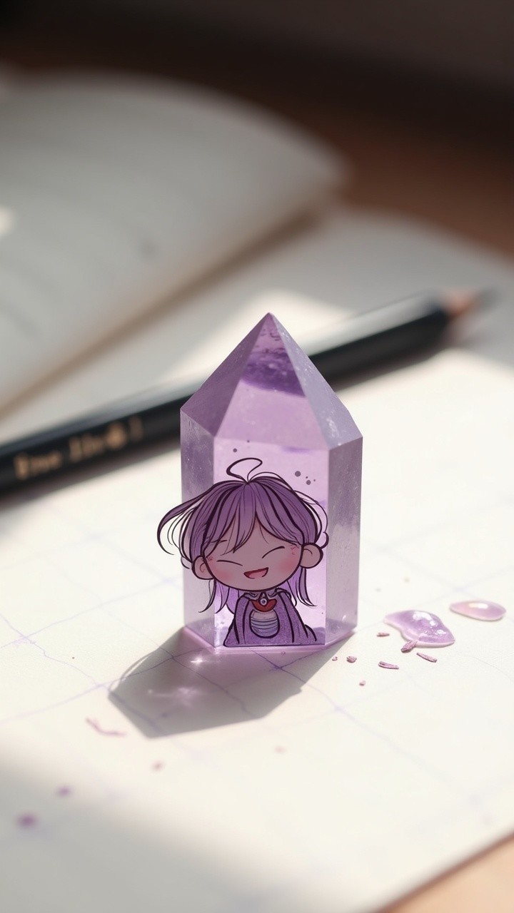 Translucent Purple Crystal with Cartoon Character Inside