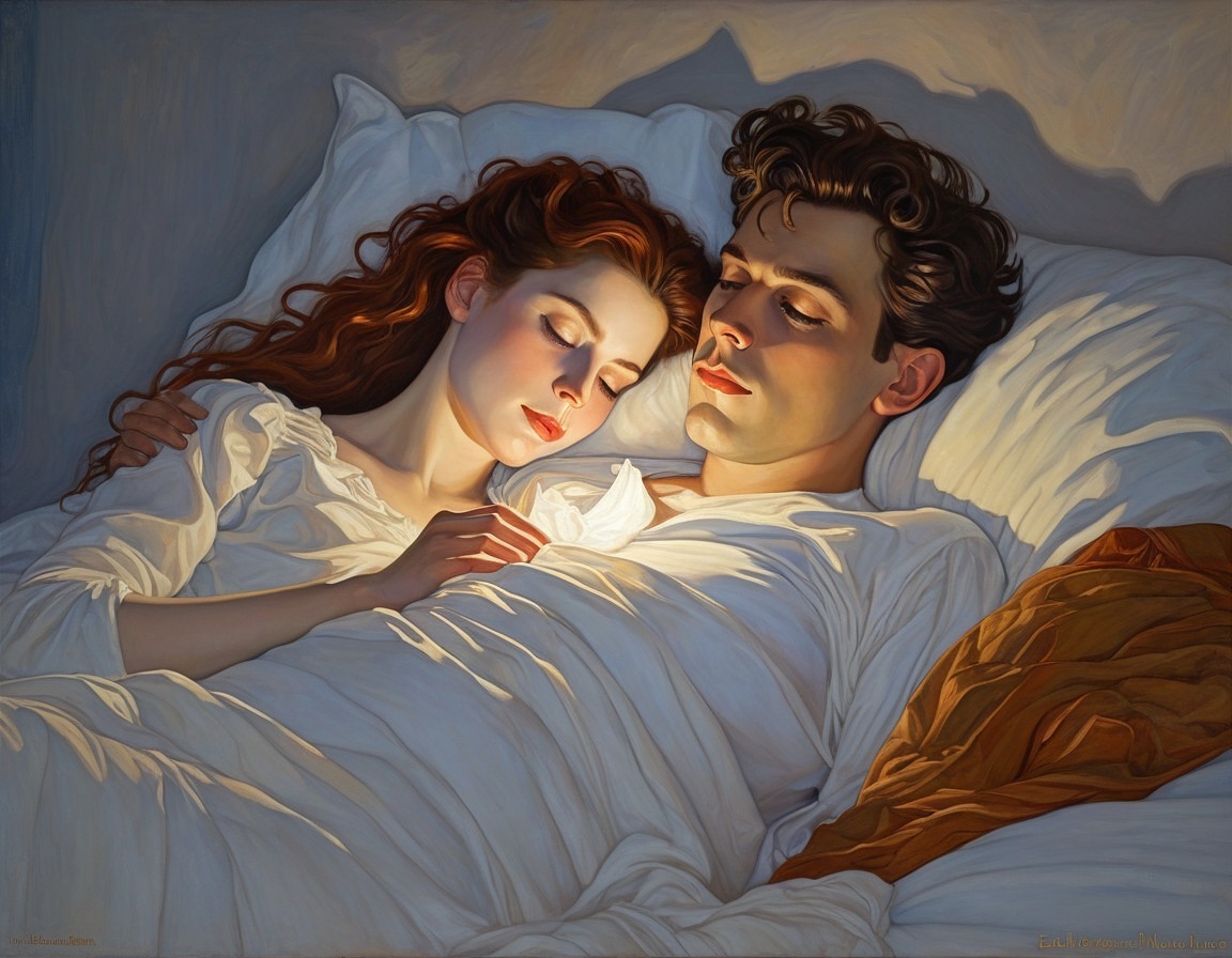 Couple Asleep in Bed with Soft Light and Intimacy