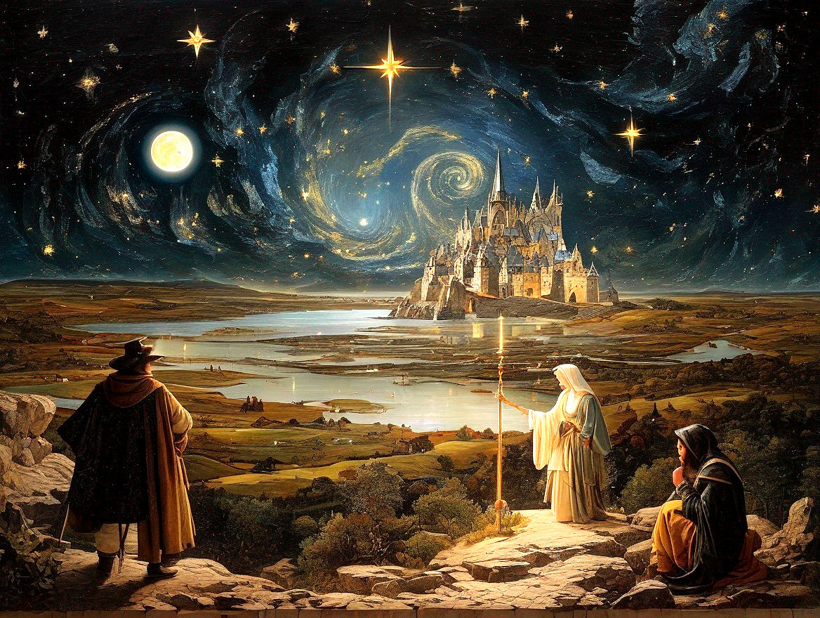 Mystical Landscape with Castle and Starry Sky
