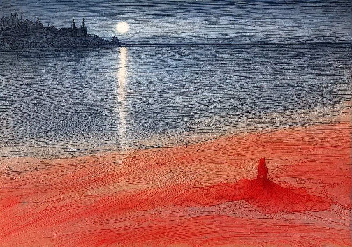 Silhouetted Figure on a Serene Coastal Beach Scene